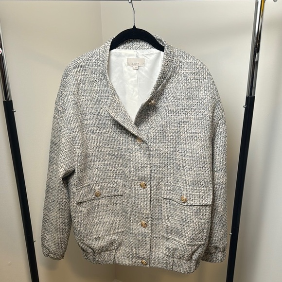 Loft Tweed Oversized Bomber Jacket Relaxed Fit Size Small - Picture 2 of 9